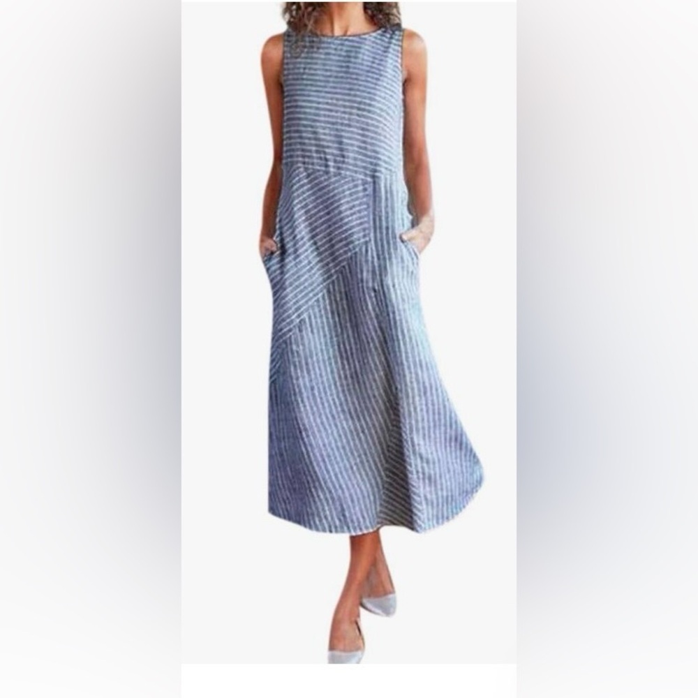 Elegant Blue Striped Midi Dress